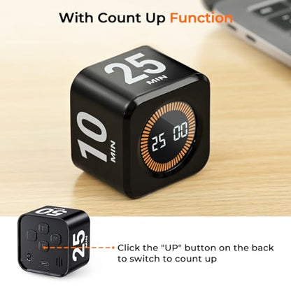 EooCoo Pomodoro Timer, Small Gravity Timer, Visual Countdown 5 10 25 50 | Desk Productivity Flip Timer, ADHD Tool Cube Countdown Stopwatch, for Office, Kitchen, Gym, College School Supplies - style: Visual Display