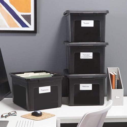 STAPLES File Box Plastic File Box Snap, Letter/Legal Size, Black, 4/Carton - color: Black, size: 4 Pack, style: Box (Snap Lid)