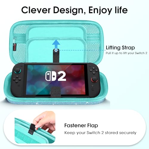 FINTIE Carrying Case for Nintendo Switch 2 (2025), Shockproof Hard Shell Switch 2 Case, Protective Cover Travel Bag with 19 Game Card & 2 Micro SD Card Slots & Inner Pocket, Glittering Blue - color: Glittering Blue