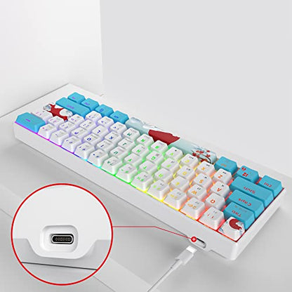 60% Mechanical Keyboard Blue and White, Compact 60 Percent Gaming Keyboard RGB Backlit, 61 Keys Mini Keyboard, USB Wired Office Keyboard for Windows Mac Laptop PC (61 Sea/Red Switches) - color: 61 Sea/Red Switch