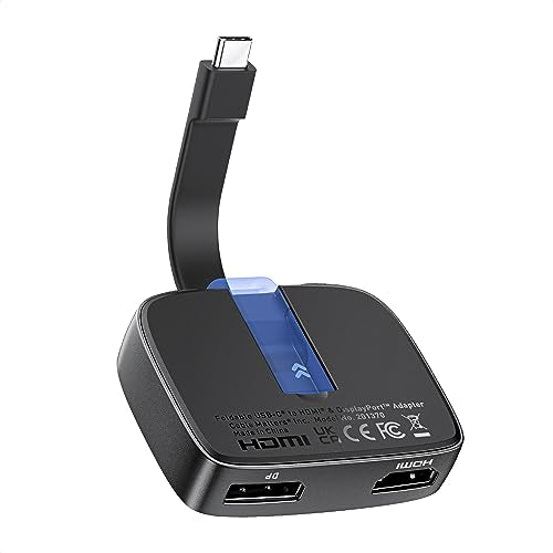 Cable Matters Portable USB C to HDMI and DisplayPort Adapter | 2x 4K@60Hz / 1x 8K@30Hz, macOS One Extended Display, Foldable, Thunderbolt 4 Compatible, for Dell XPS/Surface Pro/MacBook