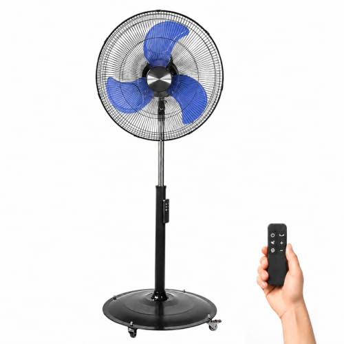 20 Inch DC Motor Pedestal Fan, Energy Efficient & Quiet 5100 CFM High Velocity Oscillating Standing Fan with Casters, Heavy Duty Metal Industrial Fan for Warehouse, Garage & Shop-UL Listed - color: Blue, size: 20 Inch-DC