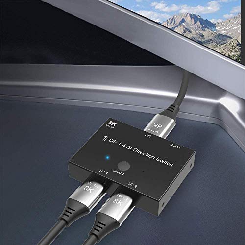 DisplayPort Switch Box 2-in-1-out 8K@30Hz 4K@120Hz DisplayPort 1.4 Switcher Compatible with PC, Laptop, Monitor, Gaming, TV