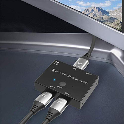 DisplayPort Switch Box 2-in-1-out 8K@30Hz 4K@120Hz DisplayPort 1.4 Switcher Compatible with PC, Laptop, Monitor, Gaming, TV