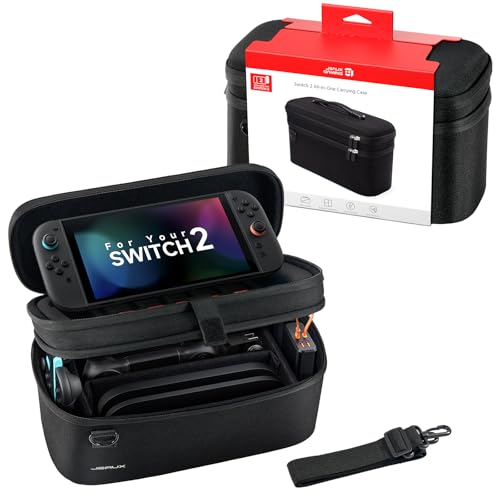 JSAUX All-in-One Carrying Case for Nintendo Switch 2 / ROG Xbox Ally / Ally X, Travel Storage Bag Fits Dock, Pro Controller and Accessories, Holds Switch 2 with Protective Case, Large Capacity–Black
