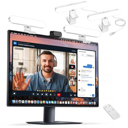 Dual-lamp Video Conference Lighting, LED Streaming Light with Remote and Touch Control, Zoom Lighting for Computer,Webcam Laptop Monitor Ring Light for Video Calls/Zoom Meetings (White) - color: White