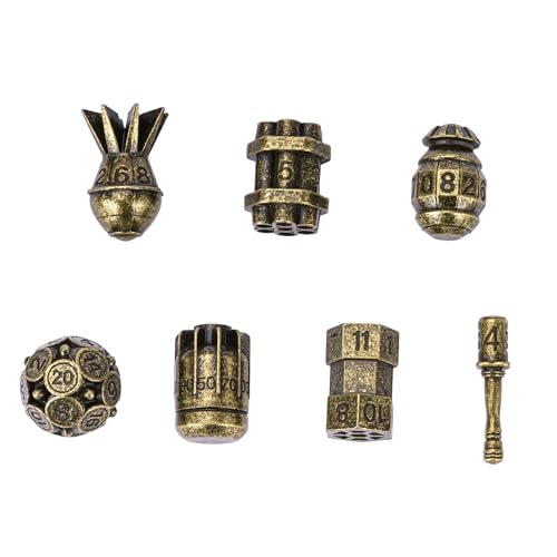 UDIXI Metal Dice Set D&D 7PCS RPG Polyhedral Metal DND Dice Set Bronze | Bomb Shape, Solid Metal, Cool Design, Leather Pouch Packaging, for Dungeons and Dragons Role Playing Games Tabletop Games - color: Bronze