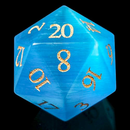 1PCS Gem D20 DND Dice - 25mm 20 Sided Crystal Cat Eye D&D Dice for Dungeons and Dragons, RPG, Roleplaying Games MTG Table Games, Handmade Polyhedral Dice (Teal Cat Eye) - color: Cat Eye-teal