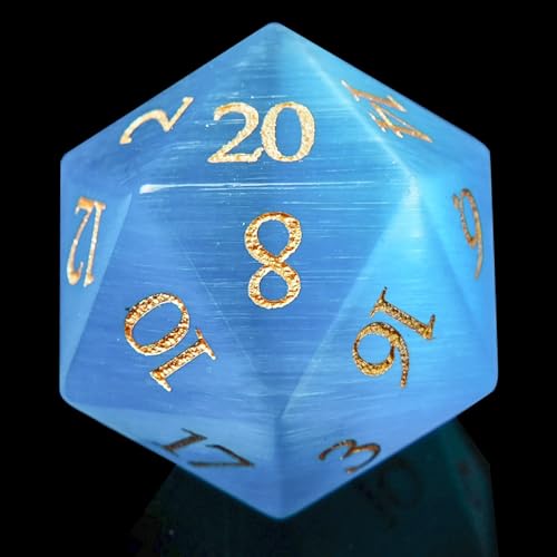 1PCS Gem D20 DND Dice - 25mm 20 Sided Crystal Cat Eye D&D Dice for Dungeons and Dragons, RPG, Roleplaying Games MTG Table Games, Handmade Polyhedral Dice (Teal Cat Eye) - color: Cat Eye-teal