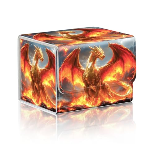 Trading Card Storage Box, Holds 100+ for MTG Cards, Premium PU Leather with Magnetic Closure, Golden Dragon Amid Flames Durable Deck Box for Magic the Gathering, Trading Card Games - color: Golden Dragon Amid Flames