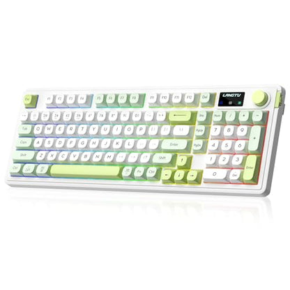 L98 Wireless Gaming Keyboard Green Cute Creamy Keyboard with Number Pad, Tri-Mode BT5.0/2.4GHz/USB-C, RGB Backlit, Quiet Office Computer Keyboards for PC Mac Laptop (Green White)
