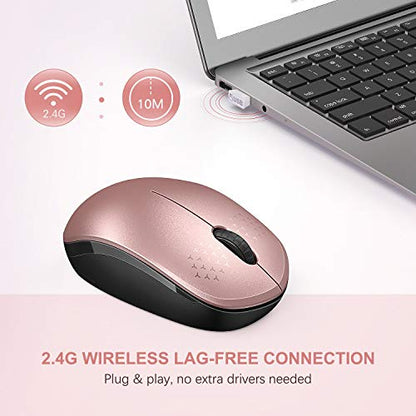 seenda Wireless Mouse, 2.4G Noiseless Mouse with USB Receiver Portable Computer Mice for PC, Tablet, Laptop, Notebook - Rose Gold&Black - color: Rose Gold and Black