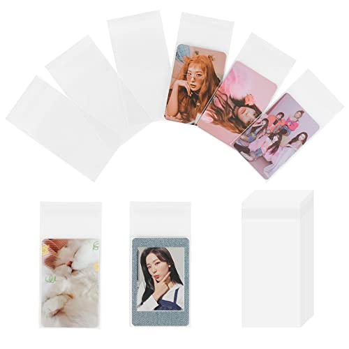 100 Packs Photocard Sleeves, 59 x 90 mm 200 Microns Kpop Clear Sleeves Idol Photo Cards Transparent Protector Trading Cards Shield Cover (Sealable) | Dustproof, Waterproof, Scratch-Ressistant, Snug Fit for 3 inch Polaroid K-pop Ablum Idol MD Card Photo -