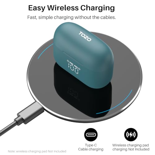 TOZO T20 Wireless Earbuds 97H Playtime, Wireless Charging LED Display Case | 10mm Deep Bass Sound, Dual Mic ENC Clear Calls, IPX8 Waterproof, Bluetooth 5.3, Comfortable Fit Ear Buds For Daily Use, Green - color: Green