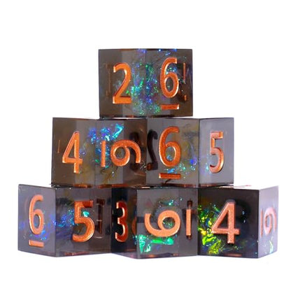 Generic 6PCS 16mm D6 Resin dice Set Dice for DND Dungeons and Dragons Role Playing Game (Black + Green) - color: Black + Green