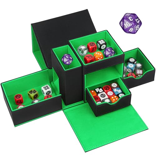 Dice Tray & Dice Roller Tower, Magnetic Dice Storage Box for Rolling, 3 in 1 Leather Dice Organizer Holder Fits for Dungeons & Dragons, MTG DM and Player, Black & Green - color: Black & Green, style: Style B