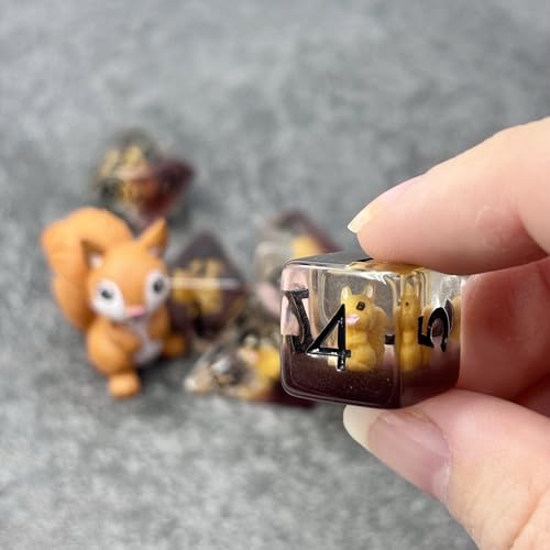 Sage's Portal Animal Familiars Resin DND Dice Set Polyhedral Dice Set for Dungeons and Dragons RPG Pathfinder Tabletop TTRPG (Squirrel + Figurine) - color: Squirrel + Mini Figure, style: Dice Set +Mini Figure