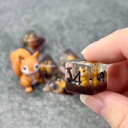 Sage's Portal Animal Familiars Resin DND Dice Set Polyhedral Dice Set for Dungeons and Dragons RPG Pathfinder Tabletop TTRPG (Squirrel + Figurine) - color: Squirrel + Mini Figure, style: Dice Set +Mini Figure
