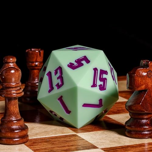 55mm Silicone D20 Dice, Large D20 Single 20 Sided DND Dice | D20 Giant with Gift Box for Dungeons and Dragons RPG Bar Pub Club Party Games (Green/Purple) - color: Green/Purple