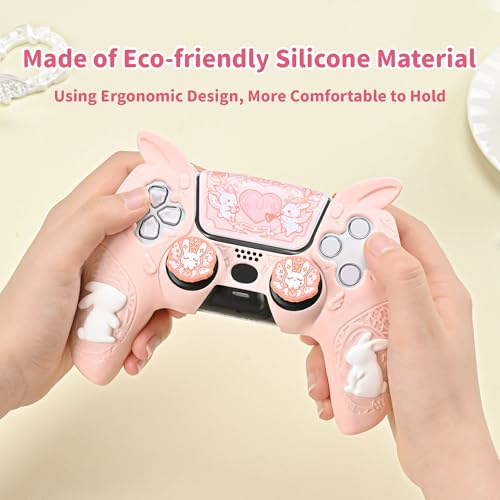 GeekShare PS5 Controller Skin Set,Soft Silicone Protective Cover Case for PS5 Wireless Controller with 2 Thumb Grip Caps and 1 Sticker - Gothic Bunny - color: Gothic Bunny