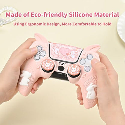 GeekShare PS5 Controller Skin Set,Soft Silicone Protective Cover Case for PS5 Wireless Controller with 2 Thumb Grip Caps and 1 Sticker - Gothic Bunny - color: Gothic Bunny
