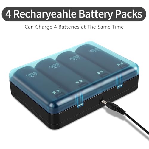 Wii Remote Battery Charger,4 in 1 Charging Station with 4 Pack 2800mAh Rechargeable Battery,USB Cable for Wii/Wii U Remote Controller (Black) - color: Black