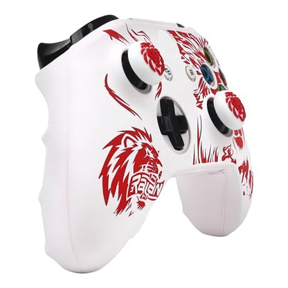 Lion Controller Skin Cover Compatible with Xbox one Controller, RALAN Protector Case, Customised Thumb Grips Caps - color: Lion White Red