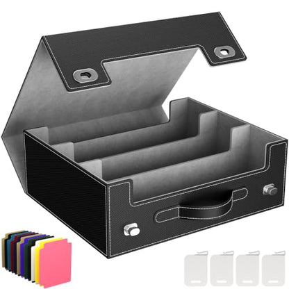 Lifewit Trading Card Storage Box with Handle, Holds Up to 1800 Sleeved Cards with 12 Adujstable Dividers & 4 Stoppers, Aluminum Closure PU Leather Case for MTG, PTCG, YGO, Sports Cards, Black& Gray - color: Black&Gray