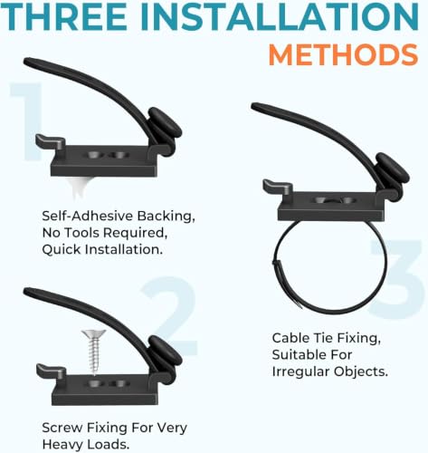 Kanemc Cable Clips Management Under Desk,Adhesive Wire Organizers for Cords | 15 Wire Management Holder with 15 Zip Tie, 15 Screws,Extra 8 Silicone Cable Ties,Cable Clips for Desk,Behind TV, Office,Car