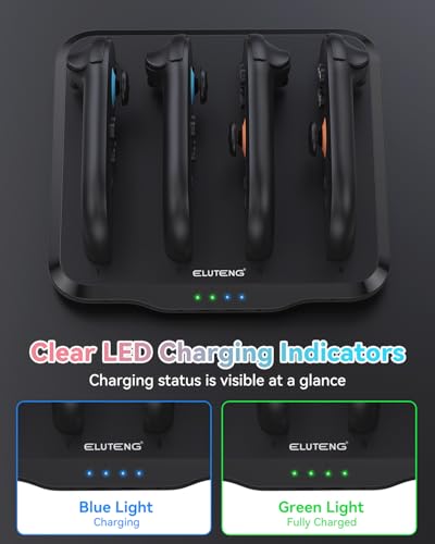 ELUTENG Controller Charger Dock 4 in 1 Fast Charging Dock for Switch 2 Joy Con Ultra-Thin Design Portable Dual-Direction Magnetic Fast Charger Station with USB C Cable - color: Black