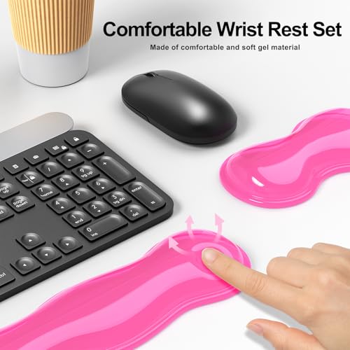 MOKURU Gel Keyboard and Mouse Wrist Rest Set, Comfort Ergonomic Wrist Support, for Wrist Pain Relief, Computer Keyboard Wrist Rest (Pink) - color: Pink