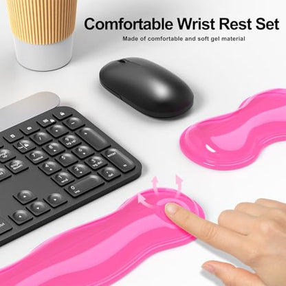 MOKURU Gel Keyboard and Mouse Wrist Rest Set, Comfort Ergonomic Wrist Support, for Wrist Pain Relief, Computer Keyboard Wrist Rest (Pink) - color: Pink