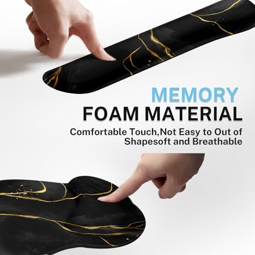 Ergonomic Mouse Pad Set with Wrist Rest, Black Gold Marble | Abstract Modern Non-Slip Rubber Base Wrist Cushion Support and Coasters Mousepad with Wrist Support for Computer Keyboard - color: Black Marble