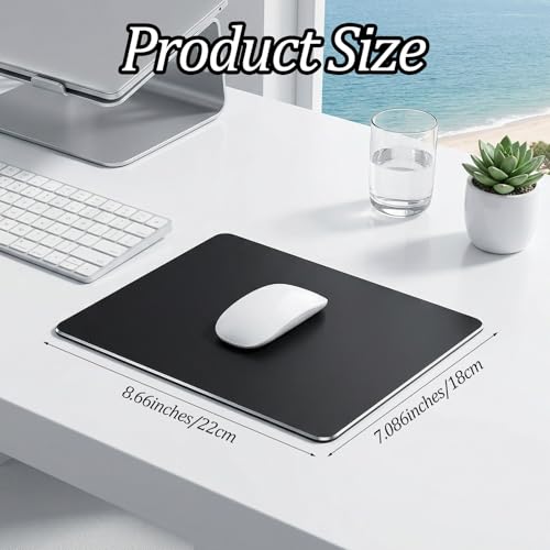 2pcs Hard Metal Mouse Pad for Desk Aluminum Mouse Pad with Stable Rubber Base Firm Mousepad Gaming Mousepad Leather Double Side Mouse Mat for Travel Home Office Laptop Computer