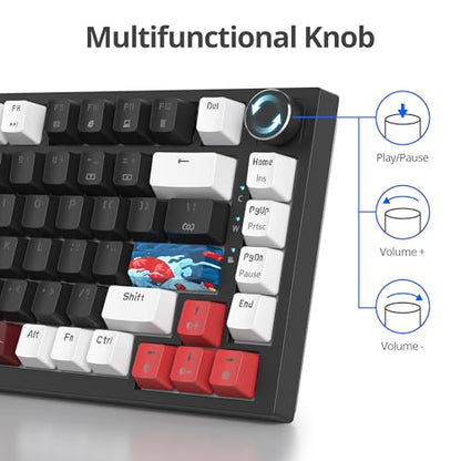 Guffercty kred 75% Gasket Mounted Gaming Keyboard Hot Swappable, 82 Key RGB Backlit Wired TKL Mechanical Keyboard with Knob & Programmable Macros, Custom Linear Switch for MAC Win (82 Black) - color: GASKET 82 Black