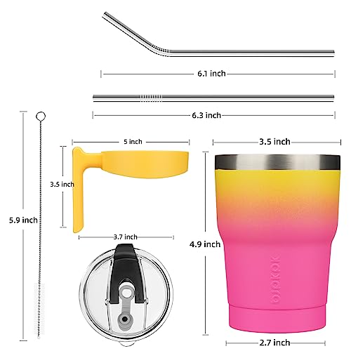 BJPKPK 10 oz Mini Tumbler with Lid, Straw & Handle, Insulated Steel Cup | Small, Spill Proof, Leak Proof, Thermal, Double Wall Vacuum, Sweatproof, Dishwasher Safe, BPA Free, Pink & Yellow Rose - color: A-Pink & Yellow Rose, size: 10 Ounces