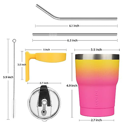 BJPKPK 10 oz Mini Tumbler with Lid, Straw & Handle, Insulated Steel Cup | Small, Spill Proof, Leak Proof, Thermal, Double Wall Vacuum, Sweatproof, Dishwasher Safe, BPA Free, Pink & Yellow Rose - color: A-Pink & Yellow Rose, size: 10 Ounces