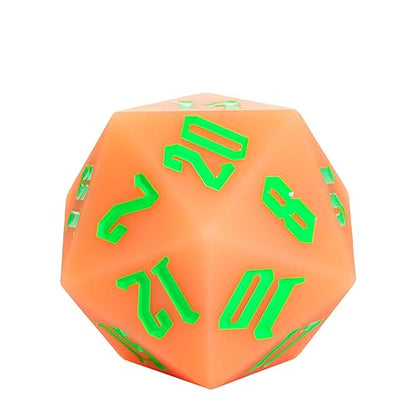 55mm Silicone D20 DND Dice, Large D20 Single 20 Sided Dice | Glow-in-the-Dark D20 Giant Dice with Gift Box for Dungeons and Dragons RPG Bar Pub Club Party Games (Orange Red/Green) - color: Orangered/Green