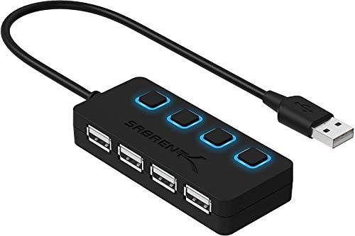SABRENT 4 Port USB 2.0 Data Hub with Individual LED lit Power Switches [Charging NOT Supported] for Mac & PC (HB-UMLS) - size: USB-A 4-Port