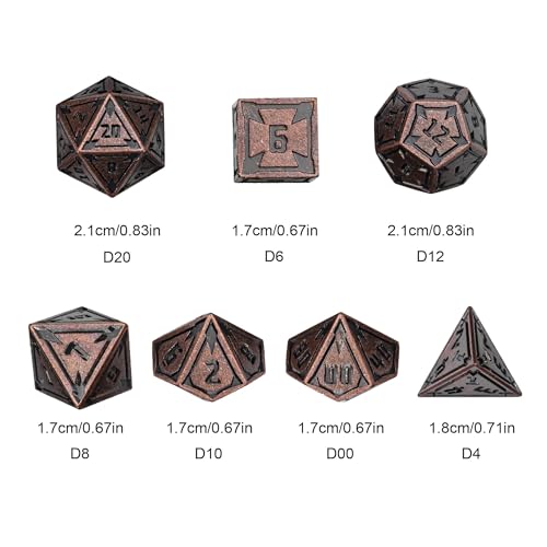 UDIXI Metal Dice Set D&D RPG Metal DND Dice Set for Tabletop Game (Copper) | 7-Pieces, Lozenge Pattern, Zinc Alloy Material, Gorgeous Gift Case, DM Gift, for Dungeons and Dragons Role Playing Games - color: Copper