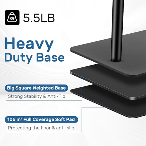 Microphone Stand Floor with Tray & Boom Arm, 5.5lbs Weighted Base | Height Adjustable Studio/Podcast Mic Stand w/ 3/8'' to 5/8'' Adapter & 2 Mic Clips Compatible with Blue Yeti QuadCast AT2020