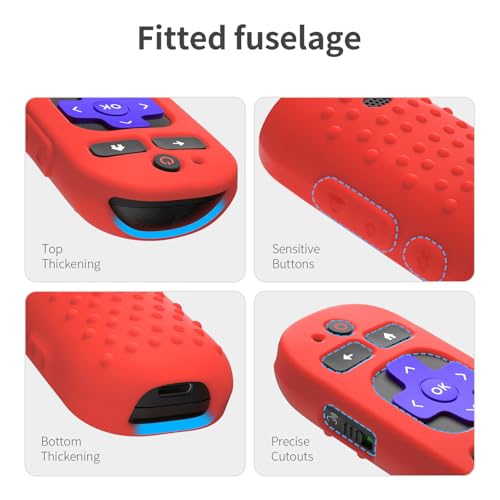 Silicone Case for Roku Voice Remote Pro 2nd Ed. - Protective Shockproof Skin with Lanyard (Red) - color: red