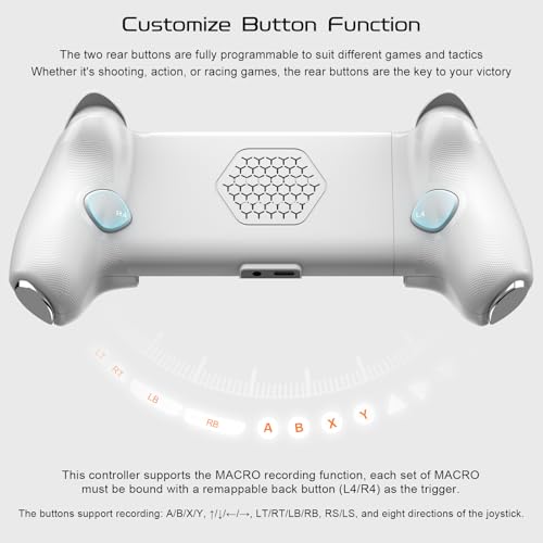 Joso USB C Mobile Gaming Controller, Plug & Play with Hall Effect Joystick/Triggers, 2 Back Buttons/3.5mm Audio Jack, for Cloud/PS/Xbox/PC Remote Play, Universal Phone Gamepad - color: White
