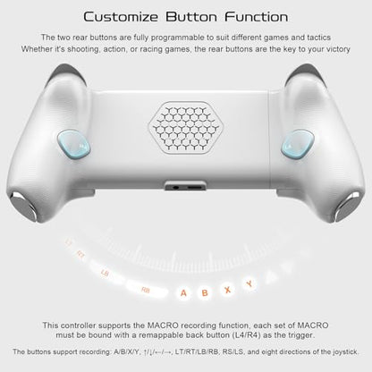 Joso USB C Mobile Gaming Controller, Plug & Play with Hall Effect Joystick/Triggers, 2 Back Buttons/3.5mm Audio Jack, for Cloud/PS/Xbox/PC Remote Play, Universal Phone Gamepad - color: White