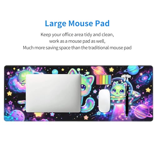 Alien Cat Gaming Mouse Pad Extended Large Mouse Mat 31.5 X 11.8 Inch Nonslip Rubber Base Long Desk Pad Stitched Edges Mousepad Mice Pad for Office Home Game - color: Alien Cat