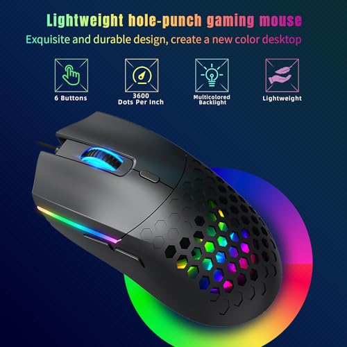 Zopsc Gaming Mouse Wired, RGB Backlit Ergonomic 6400DPI Optical, Lightweight Computer Gaming Mouse, Colorful LED Lighting for PC Laptop Work, Black - color: S500 Black