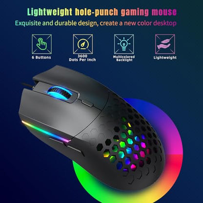 Zopsc Gaming Mouse Wired, RGB Backlit Ergonomic 6400DPI Optical, Lightweight Computer Gaming Mouse, Colorful LED Lighting for PC Laptop Work, Black - color: S500 Black