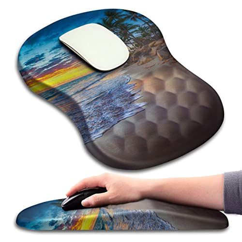 Mouse Pad Wrist Support, Ergonomic Mouse Pad with Massage Dot, Comfortable Computer Mouse Pad for Laptop, Wrist Rest Pain Relief Mousepad with Non-Slip PU Base for Office & Home, 12 x 8 in - color: 06-Hawaii Beach