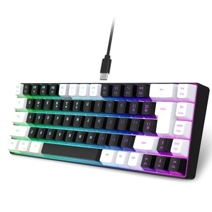 XUMIUZIY Membrane Wired Gaming Keyboard, RGB Backlit Membrane Gaming Keyboard, 68 Keys Linear Mechanical Feel Keyboard Ergonomic, USB Computer Keyboard for Office Home Game (White Black) - color: White Black