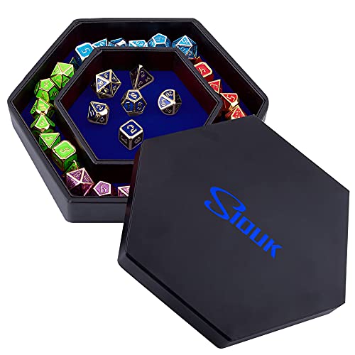 SIQUK Dice Tray with Lid Hexagon Dice Rolling Tray Dice Holder for Dice Games Like RPG, DND and Other Table Games, Blue - color: Blue
